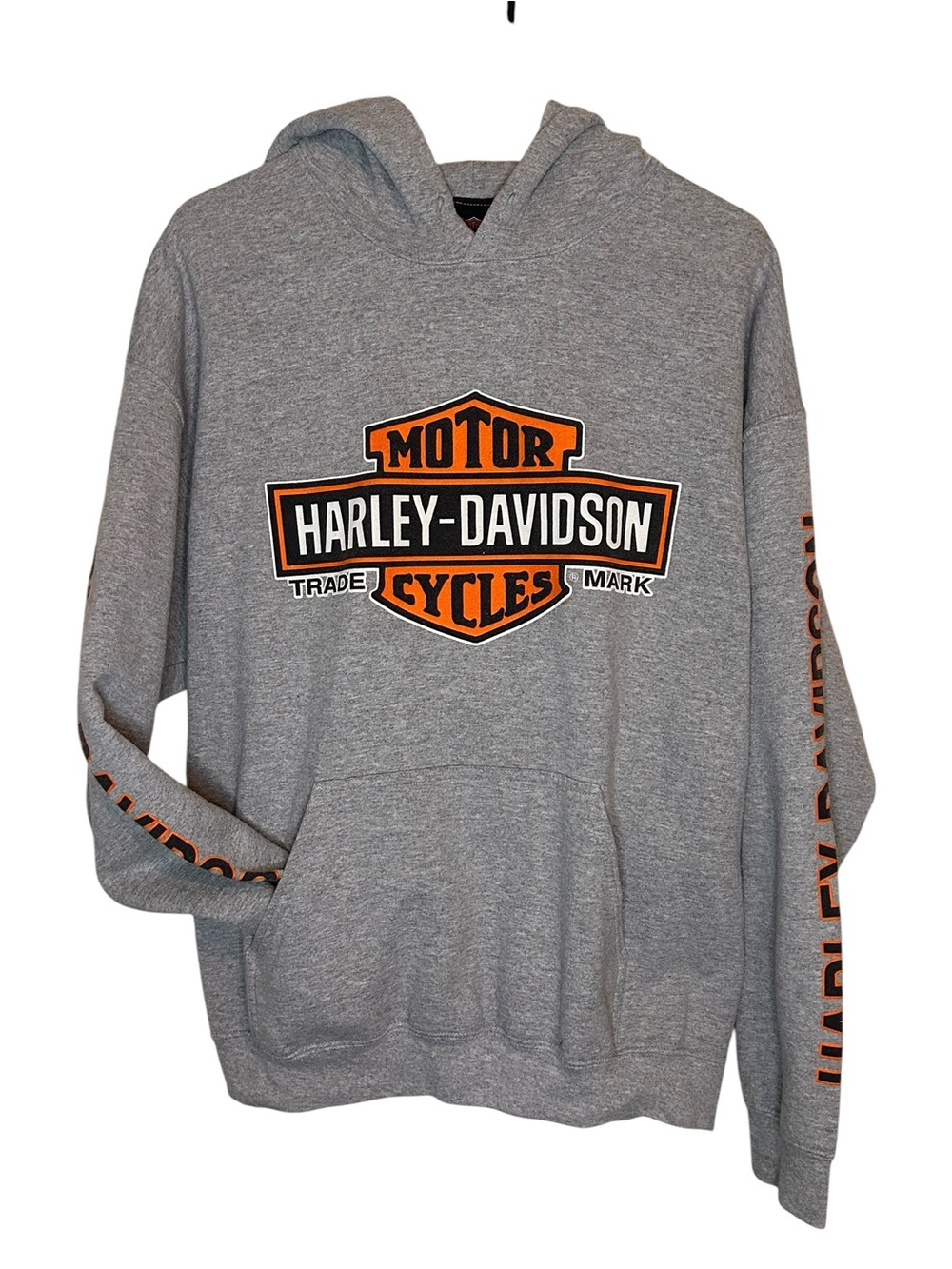 Harley-Davidson Gray Hoodie with Orange and Black Shield Logo